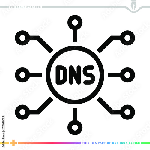 Editable line icon of domain name system as a customizable black stroke eps vector graphic.