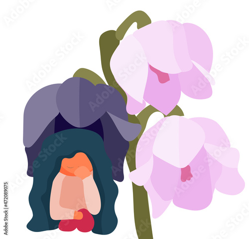 depressive girl hide in flowers