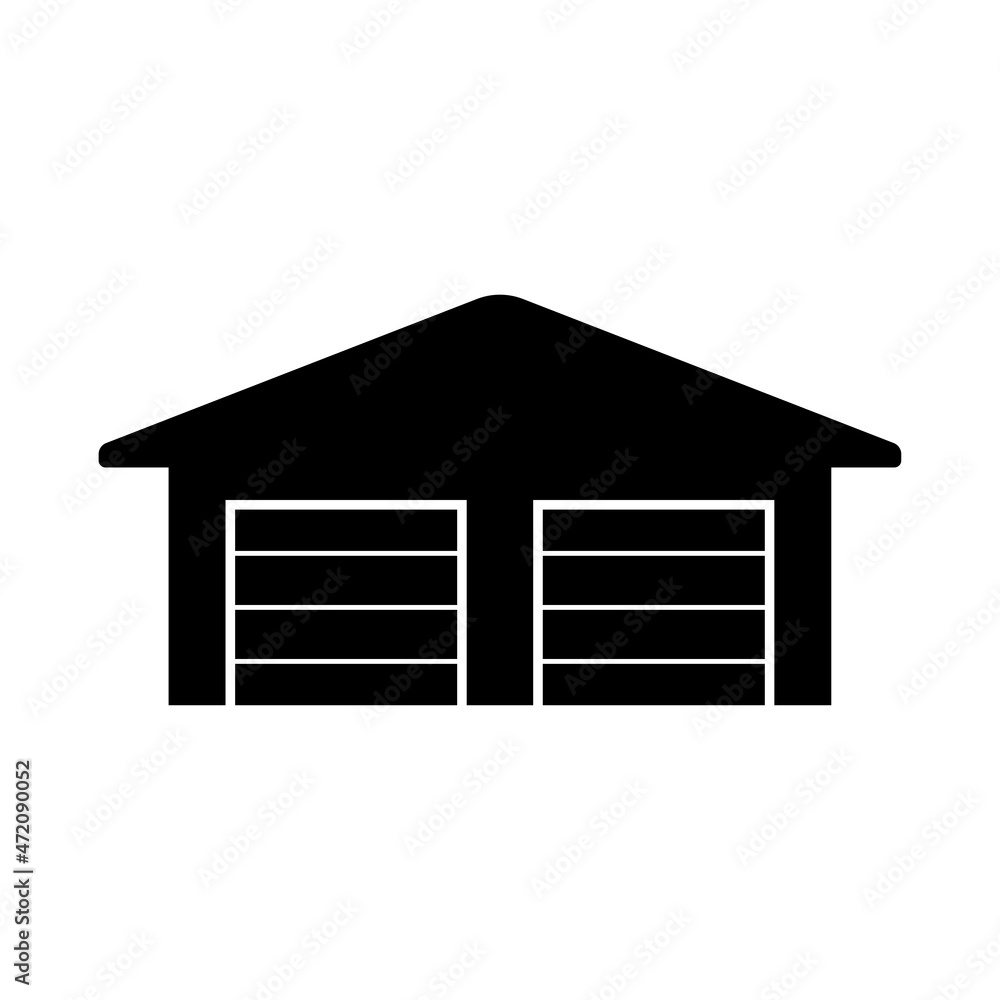 Garage icon. Black silhouette. Front view. Vector simple flat graphic illustration. The isolated object on a white background. Isolate. Garage icon. Black silhouette. Front view. Vector simple flat graphic illustration. The isolated object on a white background. Isolate.
