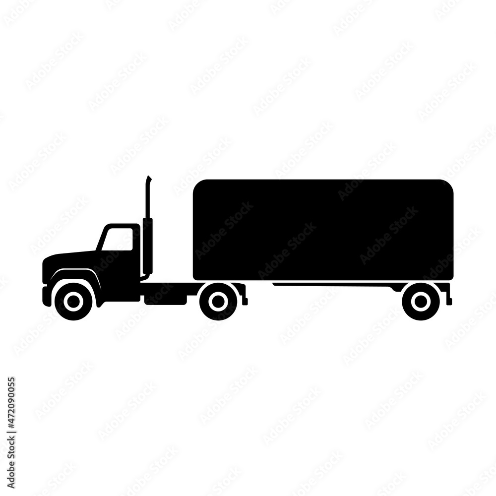 Truck with semi-trailer icon. Black silhouette. Side view. Vector simple flat graphic illustration. The isolated object on a white background. Isolate. Truck with semi-trailer icon. Black silhouette. Side view. Vector simple flat graphic illustration. The isolated object on a white background. Isolate.