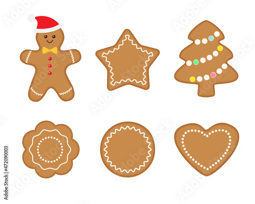 Vector Christmas set of decorated gingerbread cookies various shape