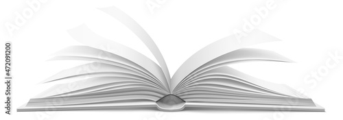 Opened book mockup. Realistic paper page flip