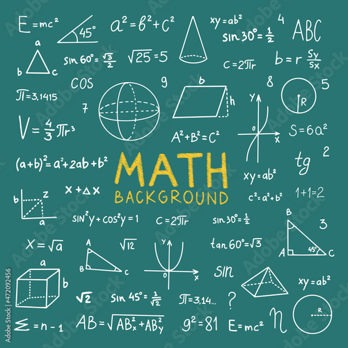 Hand drawn math symbols. Math symbols on green background. sketch math symbols