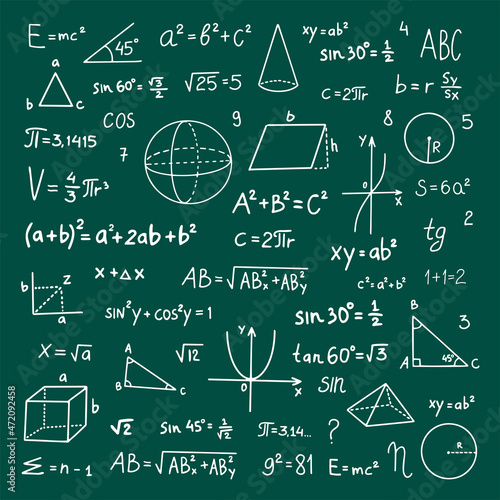 Hand drawn math symbols. Math symbols on green background. sketch math symbols