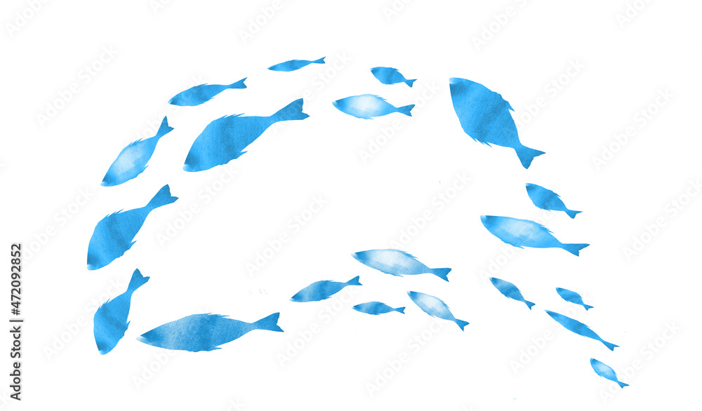 custom made wallpaper toronto digitalSilhouettes of groups of fishes on white. Watercolor