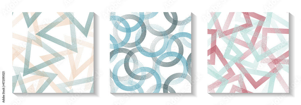 Seamless geometric vector patterns set with shapes of dots. Seamless geometric vector patterns set with shapes of dots.