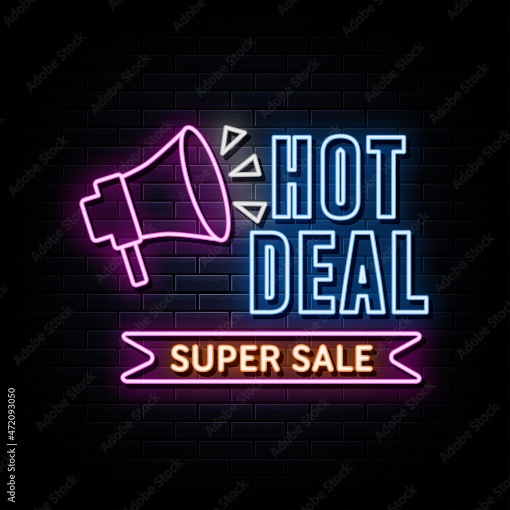 Fototapeta premium Hot deal neon sign. neon style