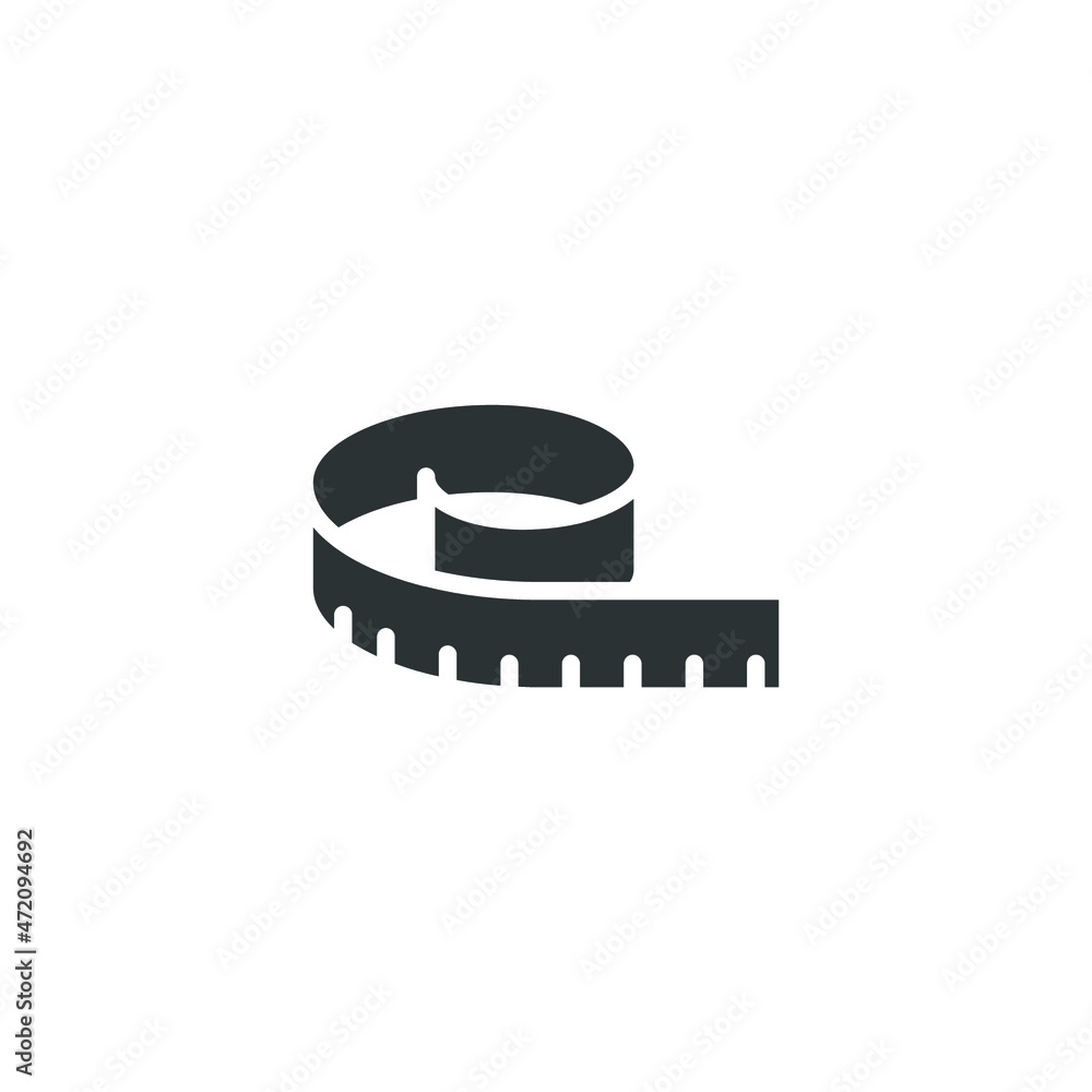 Vector sign of the Tape measurement symbol is isolated on a white background. Tape measurement icon color editable.