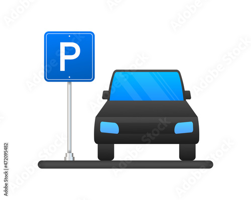 Template with blue parking. Logo, icon, label. Parking on white background. Web element. Vector stock illustration