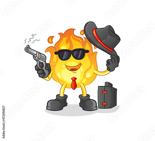 fire mafia with gun character. cartoon mascot vector