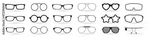 Set of eyeglasses and sunglasses silhouette, vector illustration