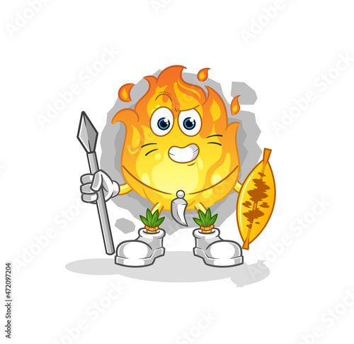fire african tribal fighter mascot. cartoon vector