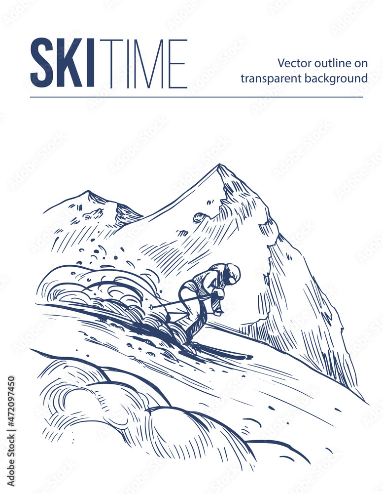 Ski resort in the mountains. ski slope. Winter landscape. Vector
