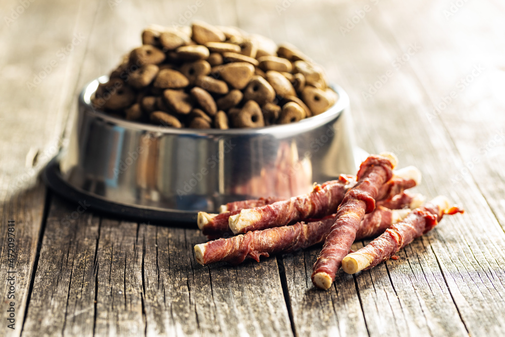 Dog treat sticks. Chewy sticks for dog and dry kibble Dog treat sticks. Chewy sticks for dog and dry kibble