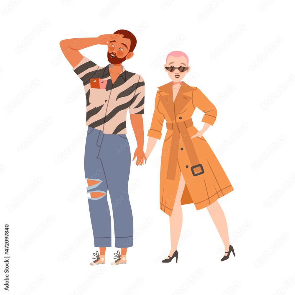 Man and Woman in Casual Wear Waiting or Standing in Queue or in Line for Nightclub Vector Illustration Man and Woman in Casual Wear Waiting or Standing in Queue or in Line for Nightclub Vector Illustration