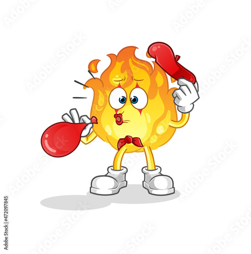 fire pantomime blowing balloon. cartoon mascot vector