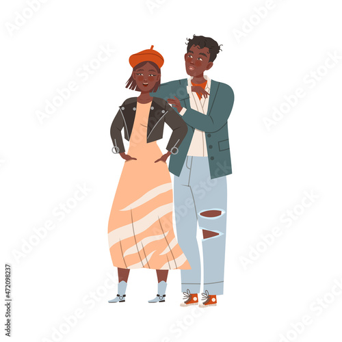Man and Woman in Casual Wear Waiting or Standing in Queue or in Line for Nightclub Vector Illustration