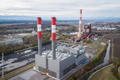 Aerial view of a combined heat and power station fueled by gas and coal in Werndorf near Graz, Austria photo