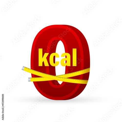 Kilocalorie emblem, kcal reduction. Zero calories diet program packaging. Vector stock illustration.