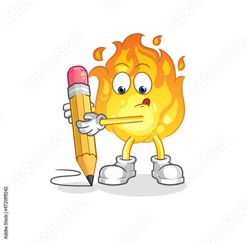 fire write with pencil. cartoon mascot vector