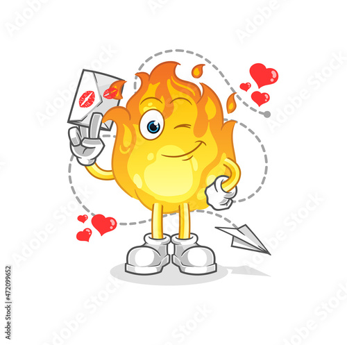 fire hold love letter illustration. character vector