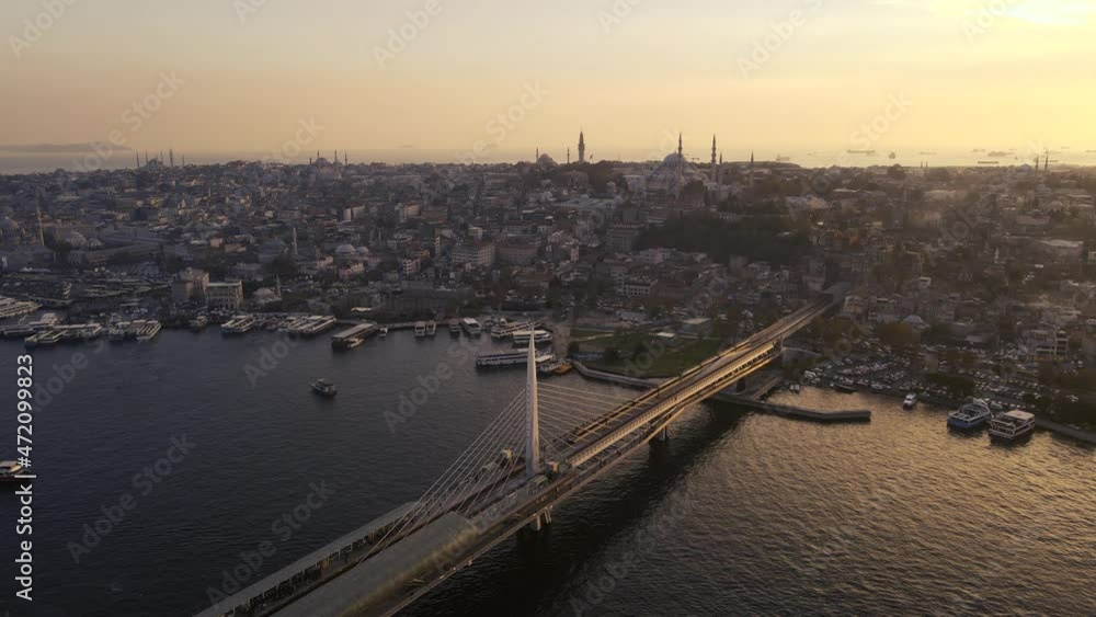 aerial view in istanbul golden horn with amazing sunset aerial view in istanbul golden horn with amazing sunset