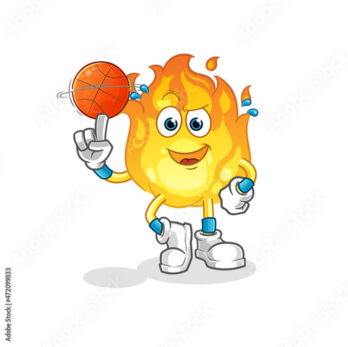 fire playing basket ball mascot. cartoon vector