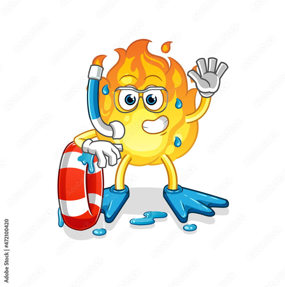 fire swimmer with buoy mascot. cartoon vector