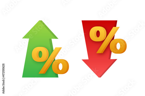 Percentage with arrow up and down. Banking, credit, interest rate. Vector stock illustration.