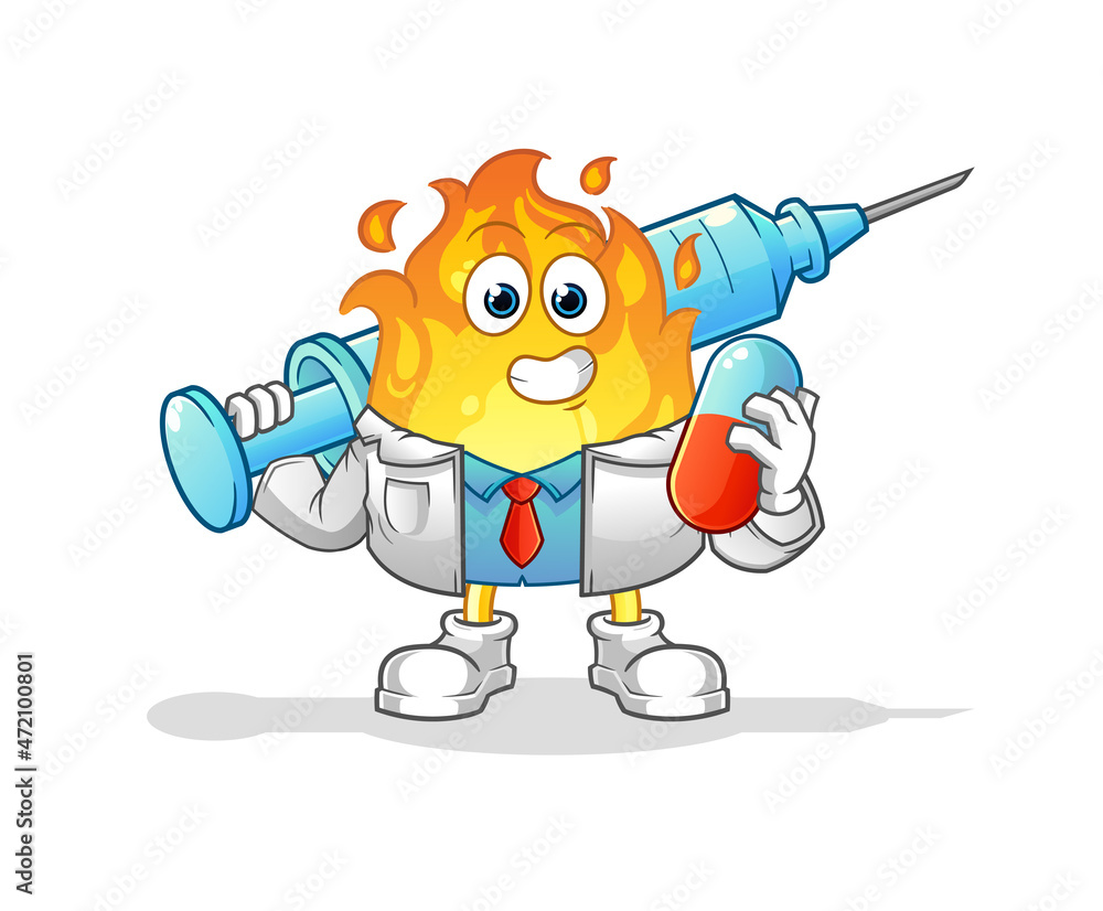 Fototapeta premium fire doctor holding medichine and injection
