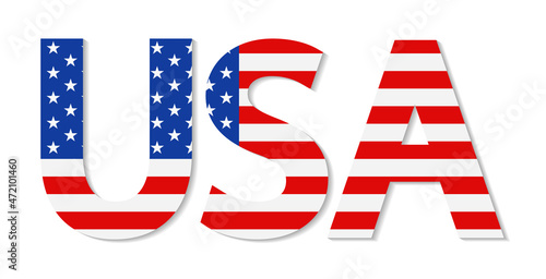 Usa flag on word. Logo with text and usa flag. Icon for american made, patriotic, 4th july and travel. Graphic font on america banner. Design symbol of us. Vector