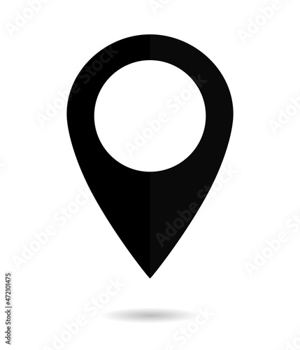 Pin of map. Icon of drop pin. Place of location. Black gps marker. Geo point for position and navigation. Pinpoint place on map. Symbol of travel and direction for app. Landmark for city. Vector