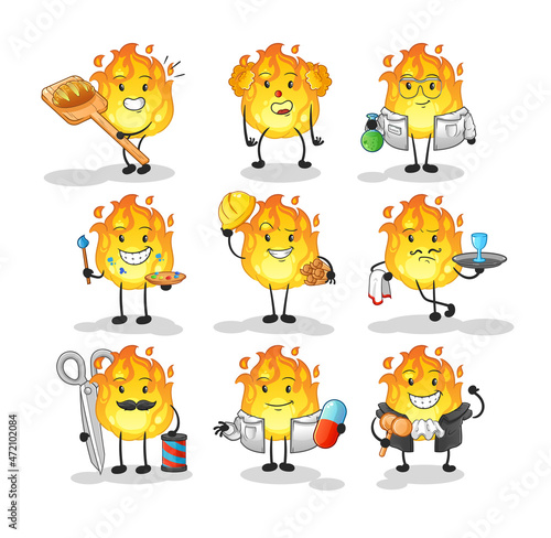 fire profession set character. cartoon mascot vector