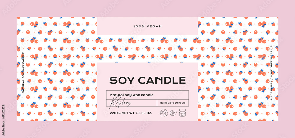 Hand drawn abstract vector cosmetics label design template for soy candle
