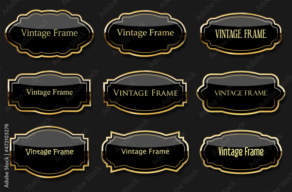 Collection of golden badges and labels retro style