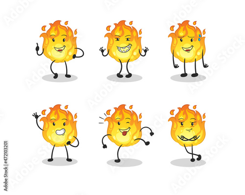 fire happy set character. cartoon mascot vector