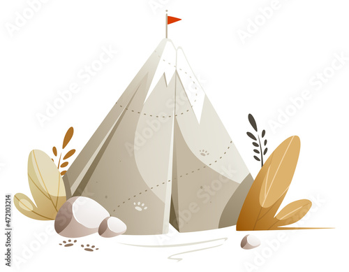 Illustration of mountain peak with a snowy peak.
