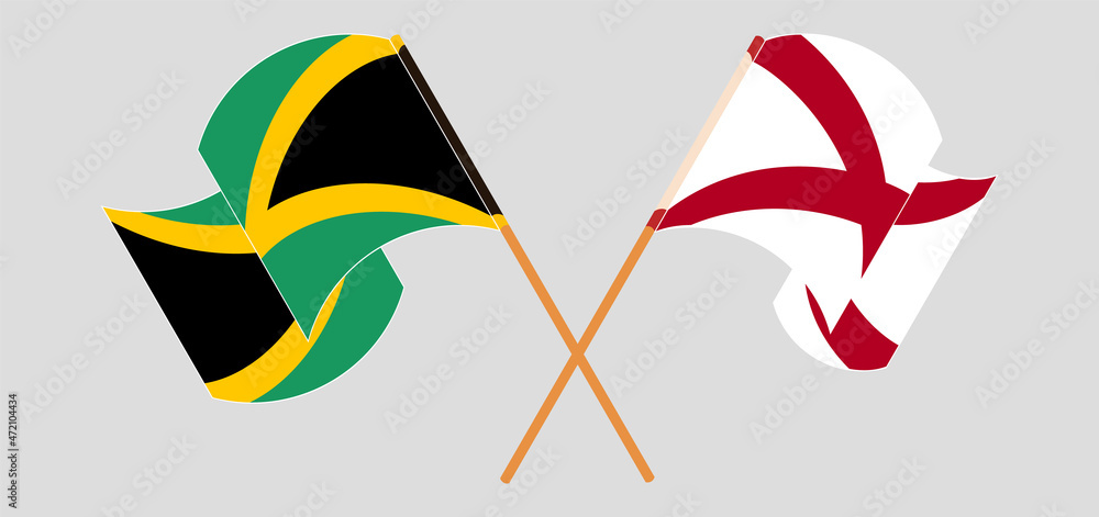 Crossed and waving flags of Jamaica and The State of Alabama Crossed and waving flags of Jamaica and The State of Alabama