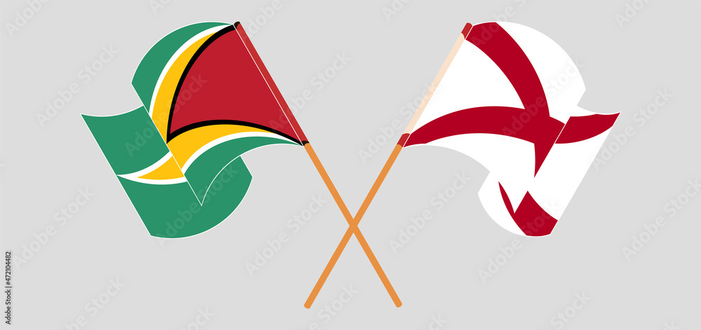 Crossed and waving flags of Guyana and The State of Alabama Crossed and waving flags of Guyana and The State of Alabama