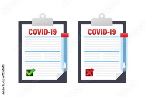 Corona virus covid 19 tube test medical laboratory. Tested positive and negative. Vector stock illustration.