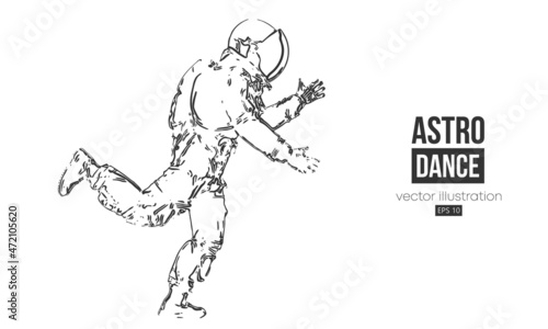 Dancing astronaut on the white background of the moon and space. Vector illustration