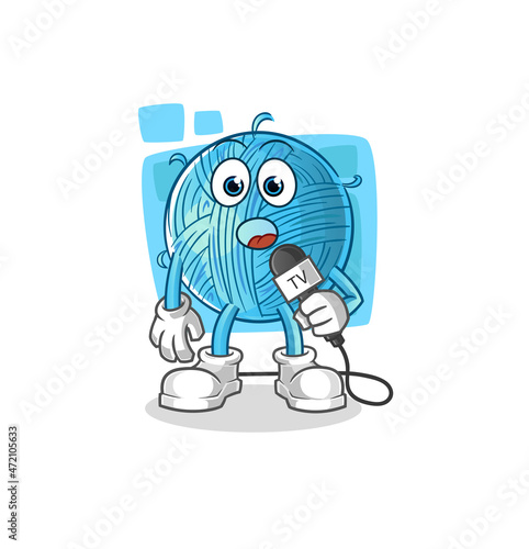 yarn ball tv reporter cartoon. cartoon mascot vector