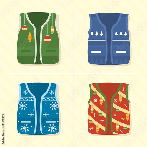 christmas vests icon set