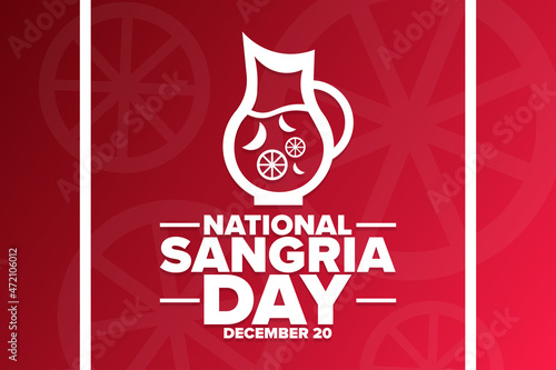 National Sangria Day. December 20. Holiday concept. Template for background, banner, card, poster with text inscription. Vector EPS10 illustration.