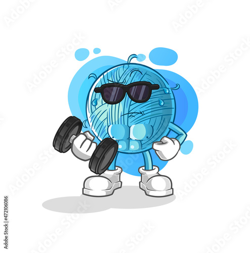 yarn ball lifting dumbbell vector. cartoon character