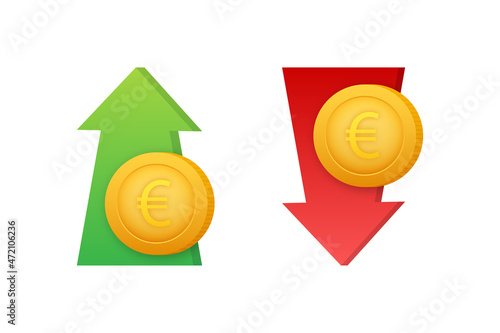 Up and Down Euro Sign on white background. Vector stock illustration