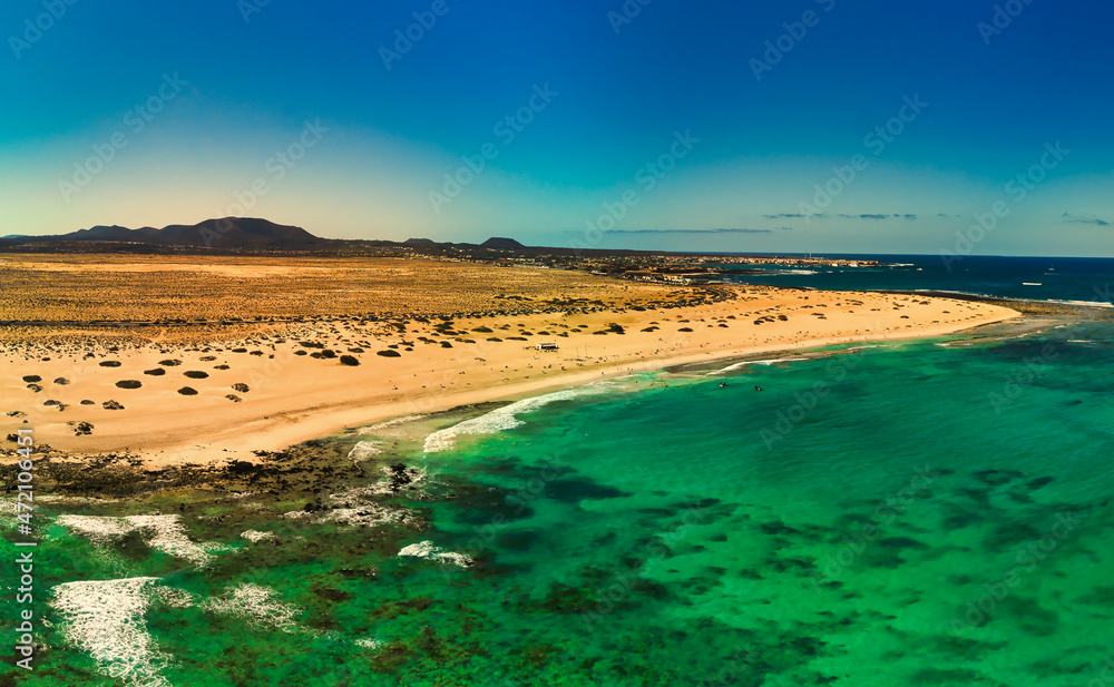 Stunning panoramic view of Flag Beach Corralejo Fuerteventura