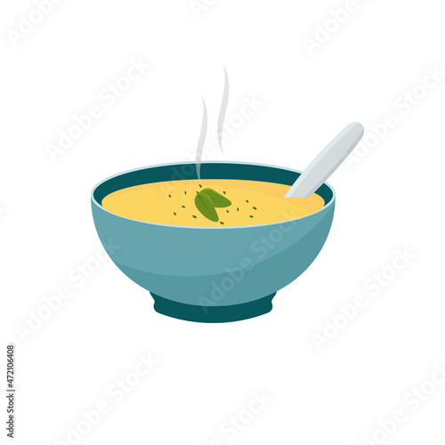 Hot vegetable soup. Bowls with soup isolated on white background