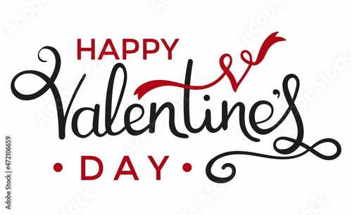 Happy Valentines day lettering greeting card isolated on white background. Valentines day background with decorative elements and typography text. Vector illustration. Hand drawn 14 February design