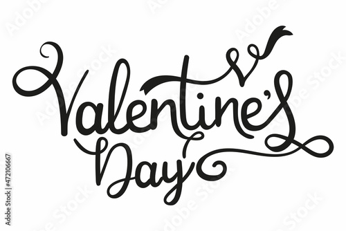 Happy Valentines day lettering greeting card isolated on white background. Valentines day background with decorative elements and typography text. Vector illustration. Hand drawn 14 February design